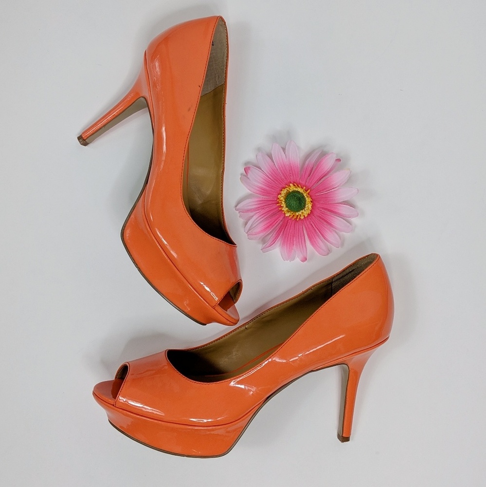 Nine West Orange Judy Peep Toe Pumps